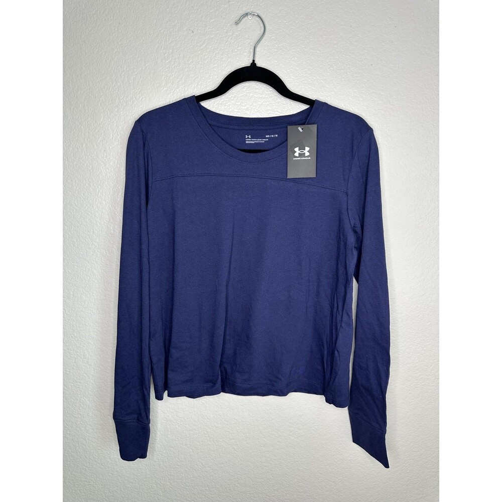 Under Armour Shirt Womens Medium Blue Long Sleeve Crewneck Athletic Logo Top